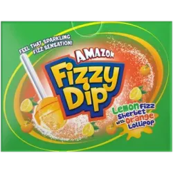 Amazon Fizzy Dip Lemon Fizz Sherbet with Orange Lollipop 54g Amazon Fizzy Dip Lemon Fizz Sherbet with Orange Lollipop 54g