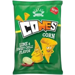 AK Foods Cones Lime & Sweet Chili Flavoured Corn Chips 100g AK Foods Cones Lime & Sweet Chili Flavoured Corn Chips 100g