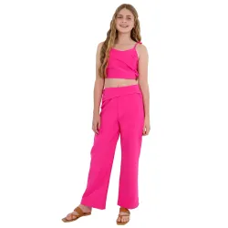 Button Detail Crop Top & Pants Set Button Detail Crop Top & Pants Set