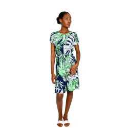 Short Sleeve Leaf Print Elastic Waist Dress {KARA} Short Sleeve Leaf Print Elastic Waist Dress {KARA}