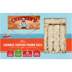 Chapman's Frozen Crumbed Torpedo Prawn Tails 500g Chapman's Frozen Crumbed Torpedo Prawn Tails 500g