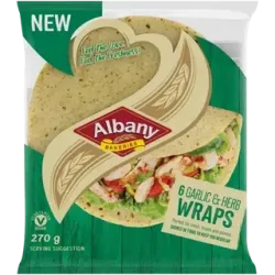 Albany Garlic & Herb Wheat Wraps 6 x 45g Albany Garlic & Herb Wheat Wraps 6 x 45g