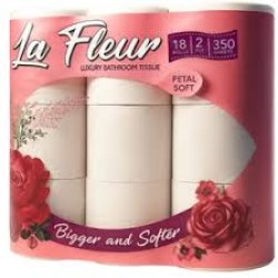 18's Pink Range luxuriously La Fleur 2ply 350 Sheet Toilet Paper 18 Rolls