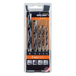 Alpen Drill Bit Set Wood 4, 5, 6, 8 & 10mm 5Pc Alpen Drill Bit Set Wood 4, 5, 6, 8 & 10mm 5Pc