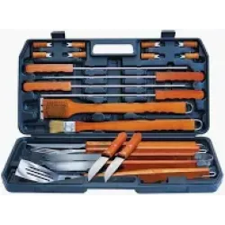 ALVA 21Pc Deluxe Wood-Handled BBQ / Braai Tool Set In Carry Case
