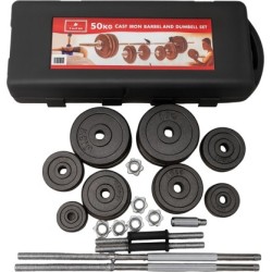 Generic 50kg Cast Iron Barbell & Dumbbell Set