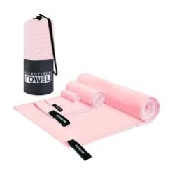 Fitness Gym Towel Set of 3 with Mesh Carry Bag - Pink