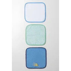 3 Pack Face Cloths Blue And Green