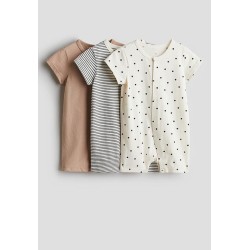 3-Pack cotton sleepsuits - cream/spotted