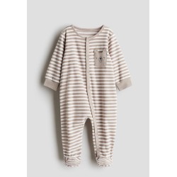 Fleece all-in-one pyjamas - beige striped
