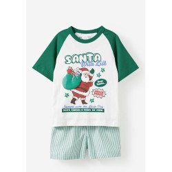 Adult Boxer Pj Set Family Christmas - Deep Mint Pinstripe/Santa Wish List