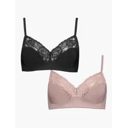 Black & Multi Pretty Lace Medium Support Non-wire Bras 2 Pack